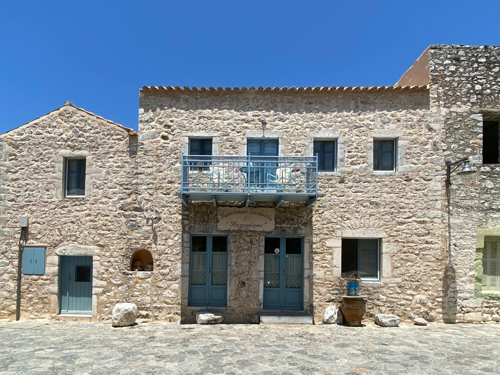 Medieval tower houses of Vathia in Mani Peninsula Greece rising from dramatic clifftop
